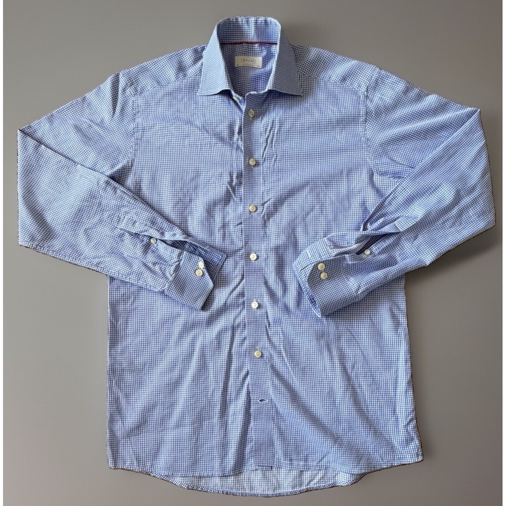 ETON Contemporary Long Sleeve Button Up Shirt Blue Checkered 39 15.5 Small JBHS